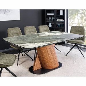 Masa extensibila ceramica gri taupe, furnir lemn de nuc ELEMENTS 180-260cm