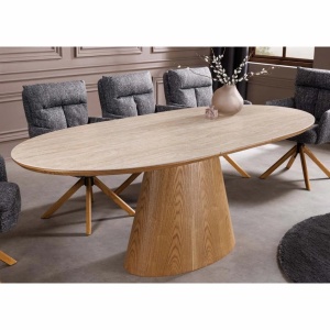 Masa extensibila, Ceramica travertin, Furnir stejar, UNIQUE 160-200cm