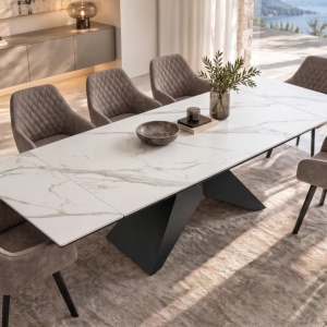 Masa Extensibila cu Blat Ceramic Alb mat, DIAMOND 180-260cm - Img 3