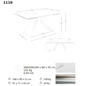 Masa extensibila deosebita design LUX Porcelain Marble 160-240cm - Img 3