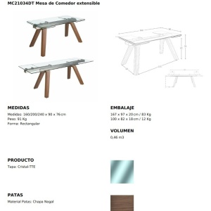 Masa extensibila deosebita design LUX Walnut-Glass 160-240x90cm - Img 10