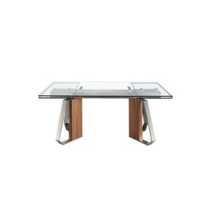 Masa extensibila design LUX Sticla, Furnir de Nuc, Otel 1159 - Img 6