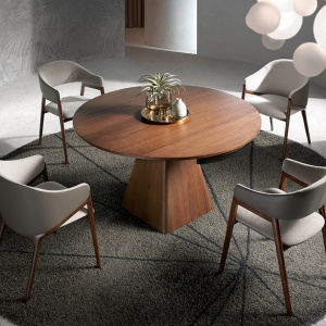 Masa extensibila eleganta design LUX Walnut Veneered 80-140x140cm - Img 9