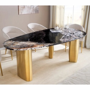 Masa Ovala, Metal, Auriu, Marmura, ORGANIC 200cm, A-46205 VC