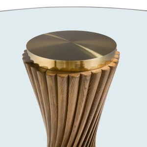 Masa rotunda design modern deosebit Glass and Walnut 130cm - Img 5