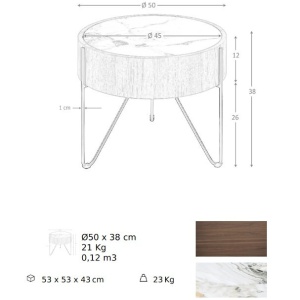 Masuta auxiliara deosebita design LUX Walnut-Marble - Img 6