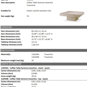 Masuta de cafea design LUX din travertin Sartoria, 83x83cm - Img 6