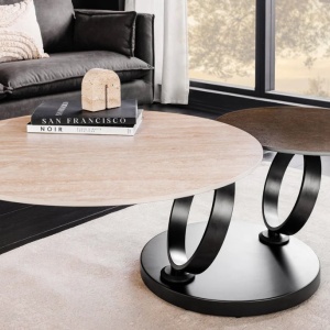 Masuta de cafea moderna cu doua blaturi rotative din ceramica DANCING RINGS 80-135cm - Img 4