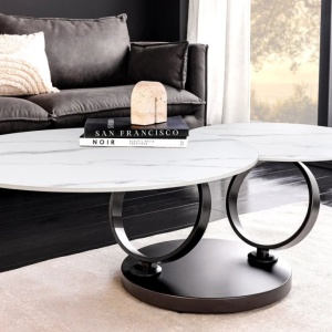 Masuta de cafea moderna cu doua blaturi rotative din ceramica DANCING RINGS 80-135cm - Img 6