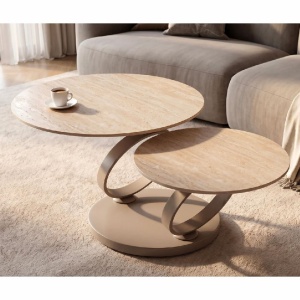 Masuta de cafea moderna cu doua blaturi rotative din ceramica DANCING RINGS 80-135cm - Img 8