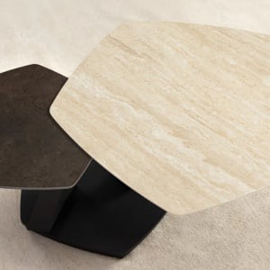 Masuta de cafea moderna cu doua blaturi rotative din ceramica Movement 80-130cm - Img 3