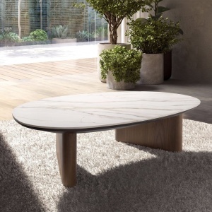 Masuta de cafea Porcelain Marble si lemn furniruit Walnut