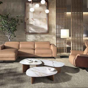Masuta de cafea Porcelain Marble si lemn furniruit Walnut - Img 6