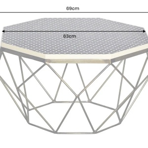 Masuta de cafea rotunda, Mozaic incrustat, Alb-Negru, DIAMOND BONE INLAY 70cm - Img 5