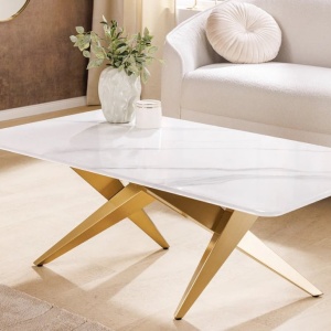 Masuta design modern, Metal, Auriu, Ceramica, Alb, ART LIVING 130cm, A-46204 VC - Img 2