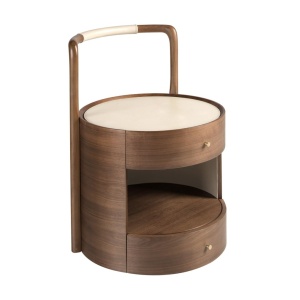 Noptiera LUX din lemn furniruit si piele Walnut - Img 5