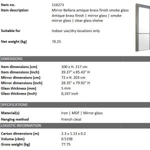 Oglinda design LUX cu polita din sticla Bellana 100x217cm - Img 2
