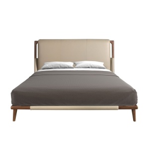 Pat dublu tapitat design LUX din lemn si piele sintetica Mink 180x200cm - Img 5