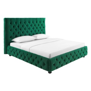 Pat elegant tapitat cu catifea verde inchis, PARIS CHESTERFIELD 180x200cm