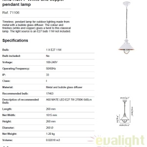 Pendul de terasa exterior NAUTICA alb/cupru IP33 71106 57826 universul-luminii.ro