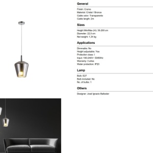 Pendul design decorativ Elsa Copa 1L crom - Img 8