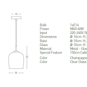 Pendul design modern Brin transparent 16cm - Img 2