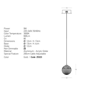 Pendul LED auriu, glob acrilic transparent cu efect de cristal - Img 4