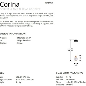 Pendul LED design modern Corina negru/ cupru 84046 universul-luminii.ro