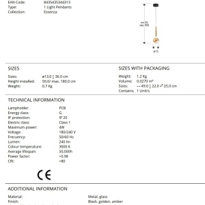 Pendul LED design modern Essenza negru, auriu - Img 7