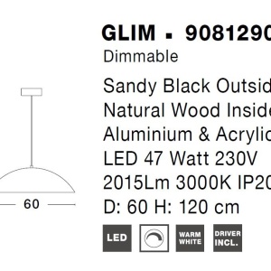 Pendul LED dimabil design modern GLIM negru 60cm 115456 universul-luminii.ro