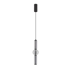 Pendul LED modern, Metal, Negru, Sticla, Fumurie, Ulon