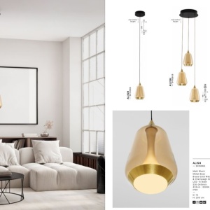 Pendul LED modern, Metal, Sticla, Champaign, ALISH 245146 universul-luminii.ro