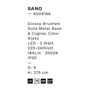 Pendul LED modern, Metal, Sticla, Cognac, SANO 168636 universul-luminii.ro