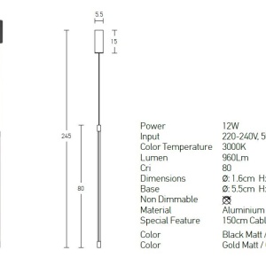 Pendul, lustra LED design liniar Fizz negru - Img 2