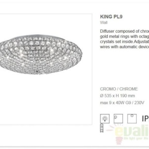 Plafonier cristal Venezian diam.53,5cm KING PL9 CROMO 073255 52236 universul-luminii.ro