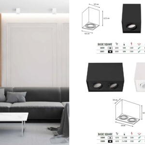 Plafoniera aplicata cu 2 spoturi directionabile, BASIC SQUARE II BK 206566 universul-luminii.ro
