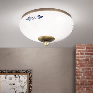 Plafoniera clasica Landhaus 21cm alama antique/ sticla opal decor albastru 99236 universul-luminii.ro