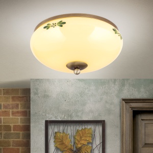 Plafoniera clasica Landhaus 28cm alama satin/ sticla champagne decor verde 99296 universul-luminii.ro