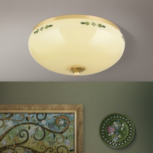Plafoniera clasica Landhaus 35cm alama satin/ sticla champagne decor verde 99256 universul-luminii.ro