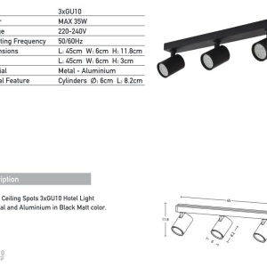 Plafoniera cu 3 spoturi GU10 LED Minimal negru 155076 universul-luminii.ro