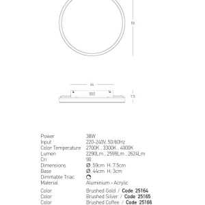 Plafoniera LED CCT, diametru 59cm, BRUSHED SILVER ZB-25165 171206 universul-luminii.ro