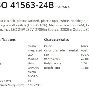 Plafoniera LED design slim Sapana negru 42x42cm 212886 universul-luminii.ro