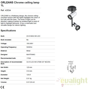 Plafoniera moderna cu 2 spoturi directionabile ORLEANS 2L crom 43534 58756 universul-luminii.ro