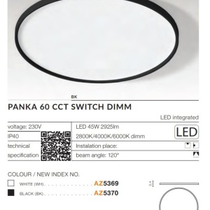 Plafoniera slim LED dimabil, protectie IP40 PANKA 60 CCT alb 122586 universul-luminii.ro