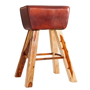 Scaun de bar cu design inspirat din echipamentul sportiv, picioare din lemn si piele, Bock Leder A-36815 VC