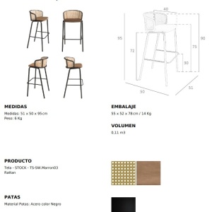 Scaun de bar design modern Rattan - Img 7