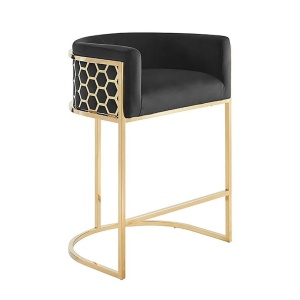 Scaun de bar ELEGANCE catifea neagra, otel inoxidabil auriu