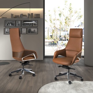 Scaun de birou modern piele sintetica si furnir de nuc Brown - Img 6