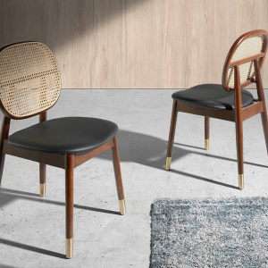 Scaun design LUX din lemn cu spatar de rattan Walnut AC 4093-DC1599 - Img 5
