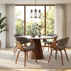 Scaun design scandinav, Lemn de frasin, textil gri texturat ORGANIC - Img 8